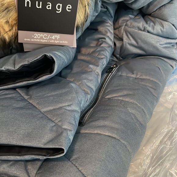 NWT NUAGE Stretch Diagonal Quilted Coat w/Removable Hood Soft Blue Medium - Picture 5 of 8